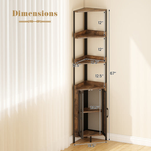 6-Tier Corner Shelf 67 Inches Tall Corner Bookshelf with Cabinet Industrial Bookcase-Brown W2B