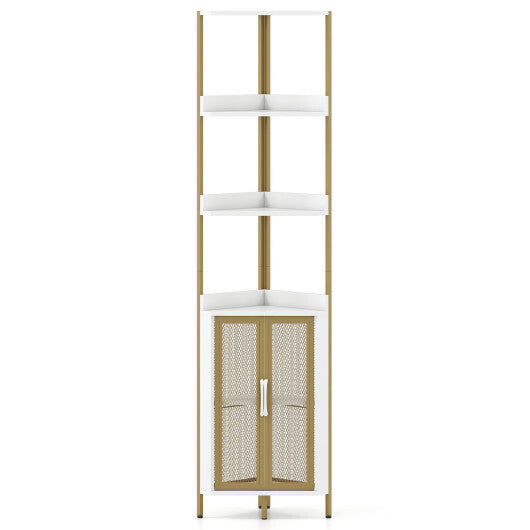 6-Tier Corner Shelf 67 Inches Tall Corner Bookshelf with Cabinet Industrial Bookcase-Brown W2B