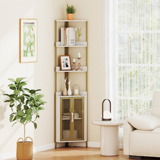 6-Tier Corner Shelf 67 Inches Tall Corner Bookshelf with Cabinet Industrial Bookcase-Brown W2B