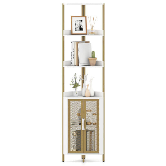 6-Tier Corner Shelf 67 Inches Tall Corner Bookshelf with Cabinet Industrial Bookcase-Brown W2B