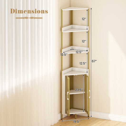 6-Tier Corner Shelf 67 Inches Tall Corner Bookshelf with Cabinet Industrial Bookcase-Brown W2B