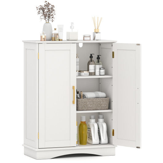 Bathroom Floor Storage Cabinet with 2 Doors and Adjustable Shelves-Black W2B