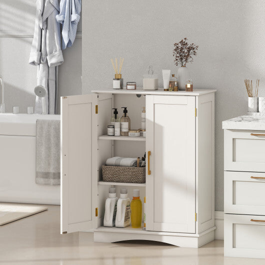 Bathroom Floor Storage Cabinet with 2 Doors and Adjustable Shelves-Black W2B