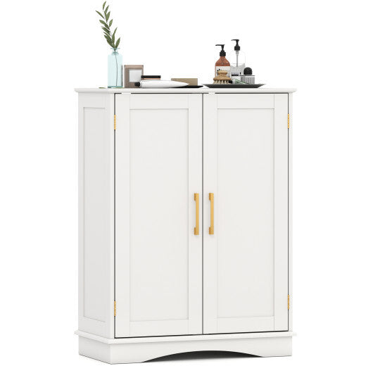 Bathroom Floor Storage Cabinet with 2 Doors and Adjustable Shelves-Black W2B