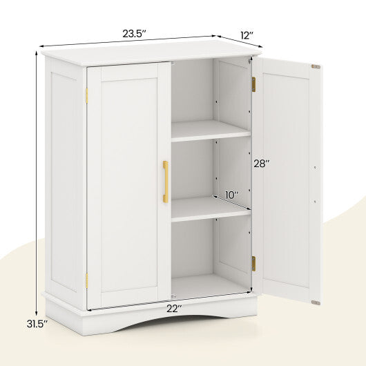 Bathroom Floor Storage Cabinet with 2 Doors and Adjustable Shelves-Black W2B
