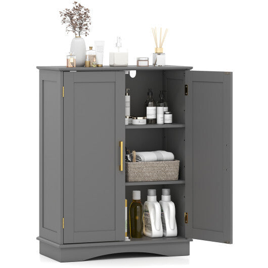 Bathroom Floor Storage Cabinet with 2 Doors and Adjustable Shelves-Black W2B
