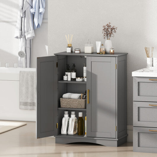 Bathroom Floor Storage Cabinet with 2 Doors and Adjustable Shelves-Black W2B