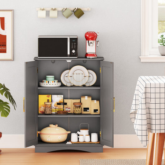 Bathroom Floor Storage Cabinet with 2 Doors and Adjustable Shelves-Black W2B