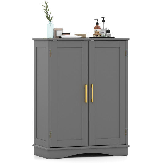 Bathroom Floor Storage Cabinet with 2 Doors and Adjustable Shelves-Black W2B
