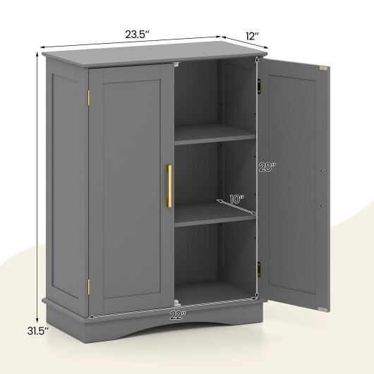 Bathroom Floor Storage Cabinet with 2 Doors and Adjustable Shelves-Black W2B