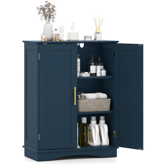 Bathroom Floor Storage Cabinet with 2 Doors and Adjustable Shelves-Black W2B