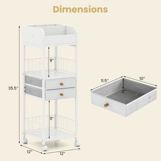 Makeup Organizer Floor Skincare Organizer Cart with Drawers and Storage Shelves-White