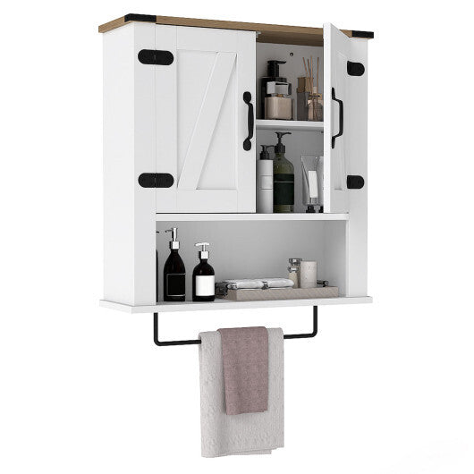 Bathroom Wall Cabinet with Towel Bar Farmhouse Medicine Cabinet-White W2B