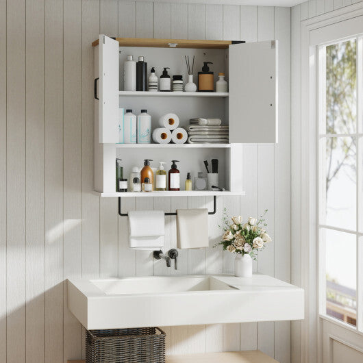 Bathroom Wall Cabinet with Towel Bar Farmhouse Medicine Cabinet-White W2B