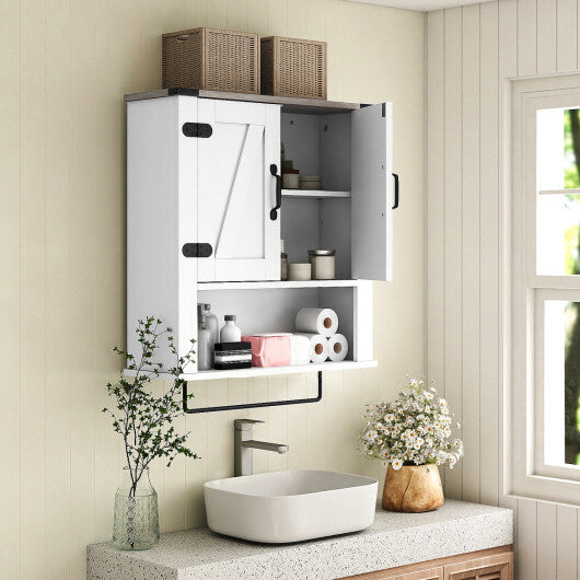 Bathroom Wall Cabinet with Towel Bar Farmhouse Medicine Cabinet-White W2B
