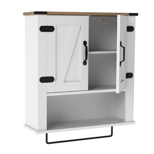 Bathroom Wall Cabinet with Towel Bar Farmhouse Medicine Cabinet-White W2B