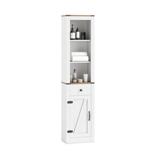 68 inch Tall Bathroom Cabinet with Barn Door Narrow Slim Storage Organizer Unit with Drawer-White