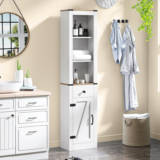 68 inch Tall Bathroom Cabinet with Barn Door Narrow Slim Storage Organizer Unit with Drawer-White W2B
