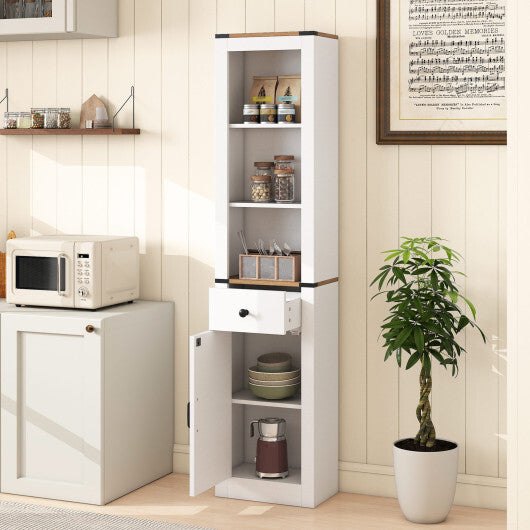 68 inch Tall Bathroom Cabinet with Barn Door Narrow Slim Storage Organizer Unit with Drawer-White