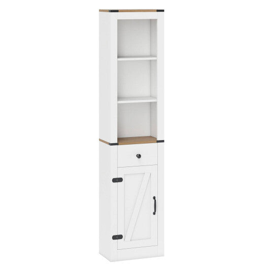 68 inch Tall Bathroom Cabinet with Barn Door Narrow Slim Storage Organizer Unit with Drawer-White