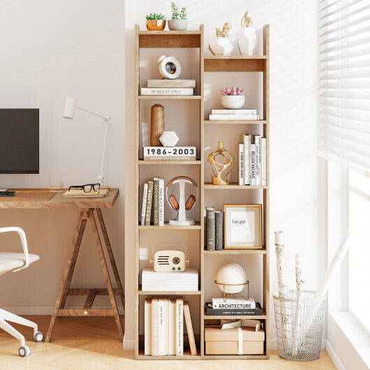 11-Tier Modern Book Organizer Bookcase with Anti-Tipping Kits-Natural W2B