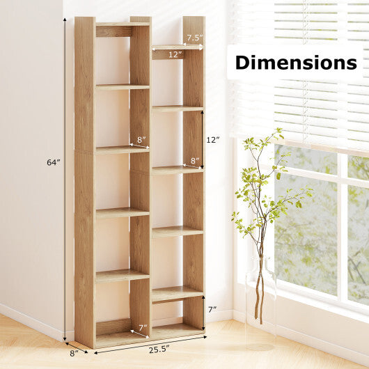 11-Tier Modern Book Organizer Bookcase with Anti-Tipping Kits-Natural W2B