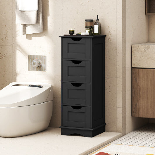 Bathroom Storage Cabinet with Cutout Handles and 4 Drawers-Black W2B