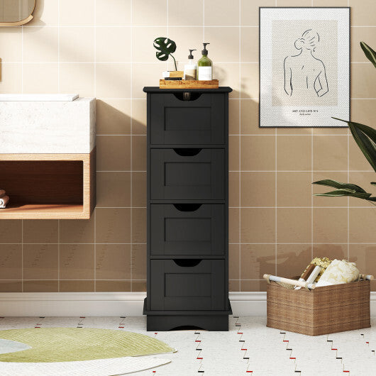 Bathroom Storage Cabinet with Cutout Handles and 4 Drawers-Black W2B