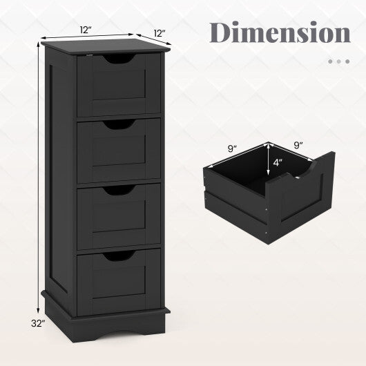 Bathroom Storage Cabinet with Cutout Handles and 4 Drawers-Black W2B