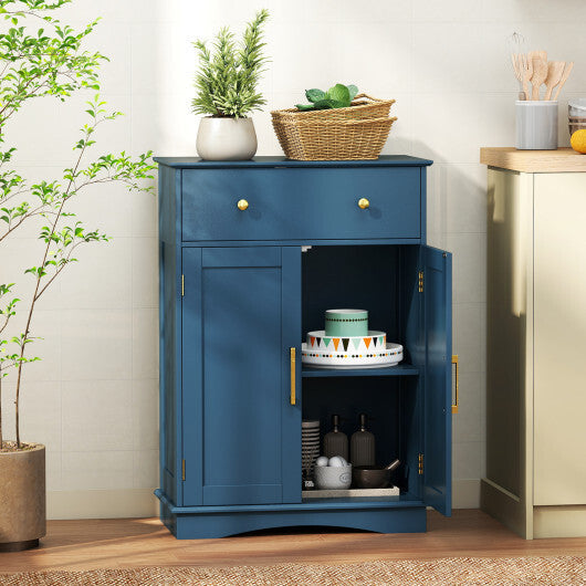 Floor Storage Cabinet with Doors Modern Buffet Sideboard with Drawer and Adjustable Shelf-Black W2B