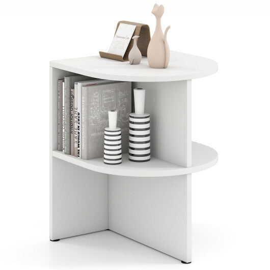 Half Round End Table with Open Shelves for Small Space-White W2B
