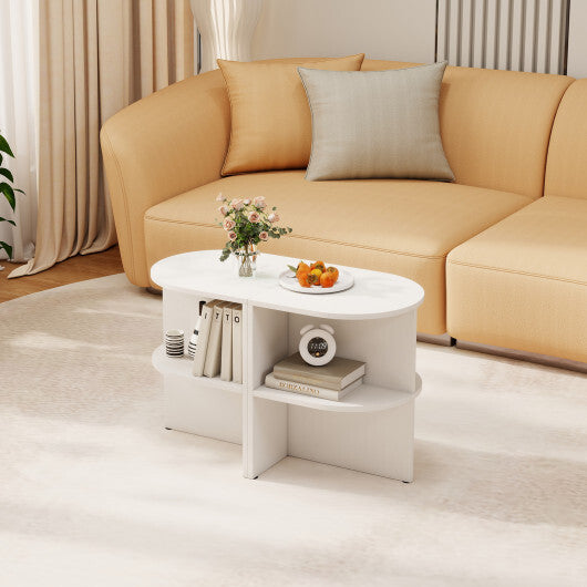 Half Round End Table with Open Shelves for Small Space-White W2B