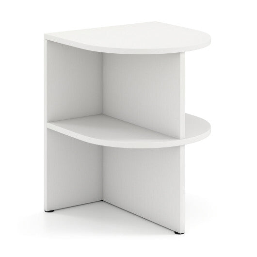 Half Round End Table with Open Shelves for Small Space-White W2B