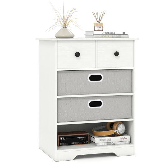 4-Drawer Dresser Modern Chest Storage Organizer with Open Shelves-White W2B