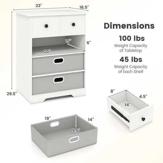 4-Drawer Dresser Modern Chest Storage Organizer with Open Shelves-White W2B