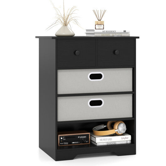 4-Drawer Dresser Modern Chest Storage Organizer with Open Shelves-White W2B