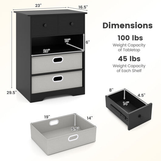 4-Drawer Dresser Modern Chest Storage Organizer with Open Shelves-White W2B