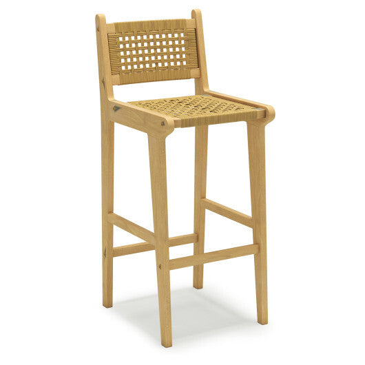 Patio Teak Wood Bar Stool with Rattan Backrest and Seat W2B