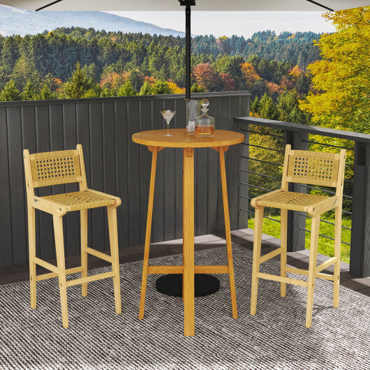 Patio Teak Wood Bar Stool with Rattan Backrest and Seat W2B