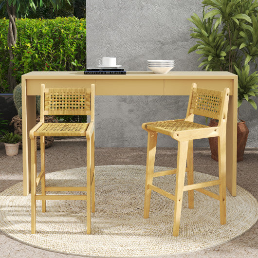 Patio Teak Wood Bar Stool with Rattan Backrest and Seat W2B