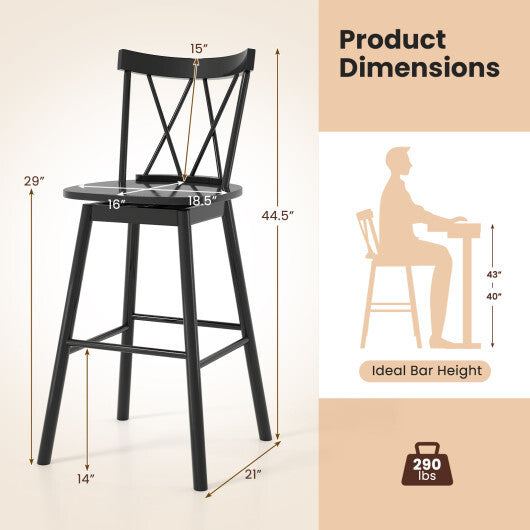 Set of 2 Windsor Bar Stool with Ergonomic Backrest and Footrests-29 inches W2B
