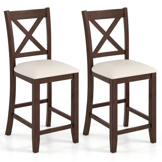 Modern Farmhouse Counter Height Stools with Footrest and Cushion-Walnut W2B