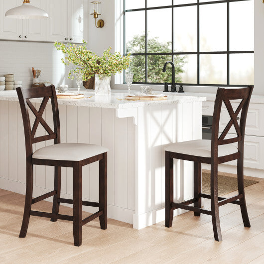 Modern Farmhouse Counter Height Stools with Footrest and Cushion-Walnut W2B