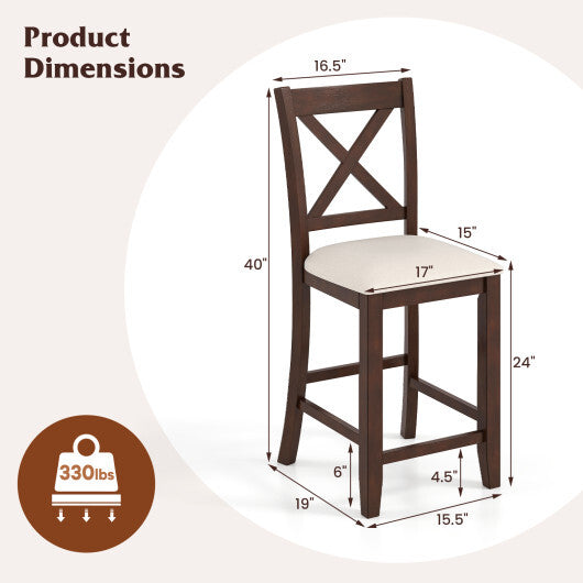 Modern Farmhouse Counter Height Stools with Footrest and Cushion-Walnut W2B