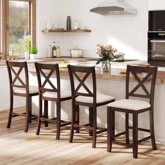 Modern Farmhouse Counter Height Stools with Footrest and Cushion-Walnut W2B