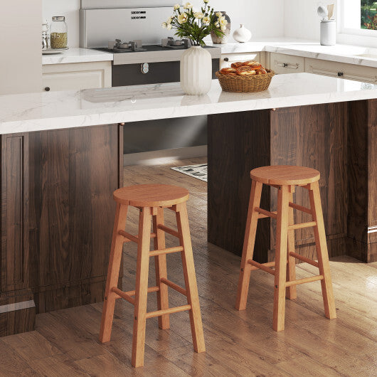 24-Inch Outdoor Wood Bar Stools Set of 2 with Round Seat and Footrest