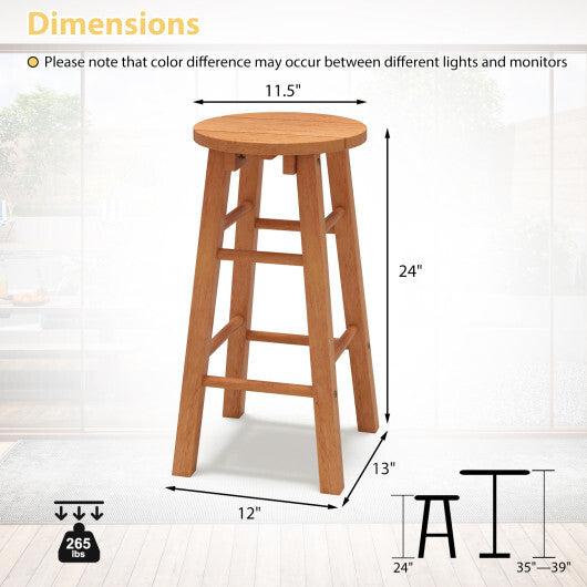 24-Inch Outdoor Wood Bar Stools Set of 2 with Round Seat and Footrest