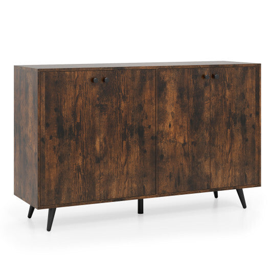 Buffet Sideboard Mid Century Modern Storage Cabinet with Adjustable Shelves-Rustic Brown