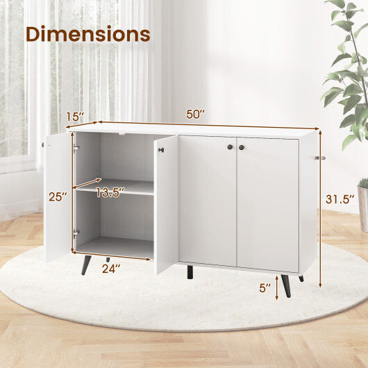 Buffet Sideboard Mid Century Modern Storage Cabinet with Adjustable Shelves-Rustic Brown