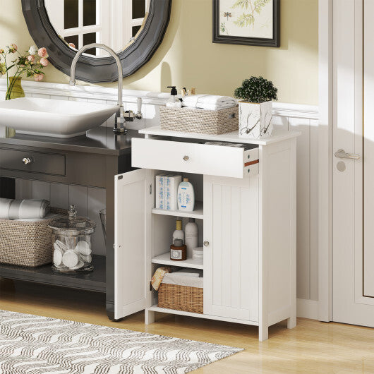 Bathroom Floor Cabinet Freestanding Storage Organizer with 2 Doors-Black W2B